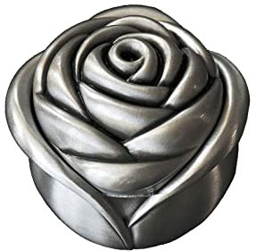 EndyAk Caja organizadora de joyas de plata vintage, mini caja de regalo de joyería con forma de rosa de metal para almacenamiento de escritorio
