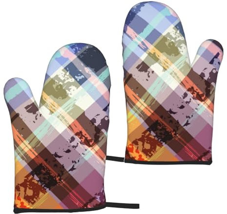 LAMAME Coloured Twill Lattice printed Microwave gloves heat resistant oven mitts