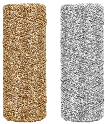 PH PandaHall 200m Cordon de Fil métallique 1mm Ficelle en Argent doré Fil Scintillant pour Emballage décoratif Cordon d'emballage Cadeau pour Noël Artisanat Décoration d'emballage Cadeau