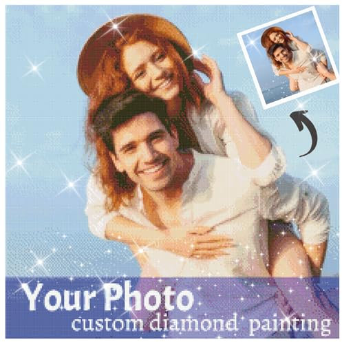 Diamond Painting Personalizado, Cuadro Diamantes Personalizado con Foto, Kit DIY Bordado Pintura Diamante Personalizado, Puzzle de Diamantes Regalos para Adultos, Diamante Redondo, 30x40cm