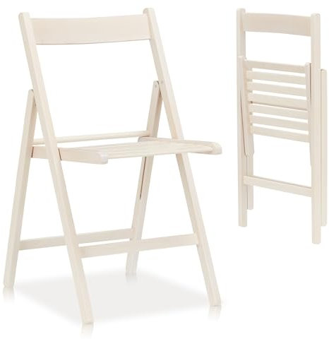 KHG Klappstuhl Holzstuhl Buche Cremeweiß, Esszimmerstuhl klappbar platzsparend, Balkonstuhl Massivholz lackiert, 45 x 79 x 50 cm Besucherstuhl, Gästestuhl