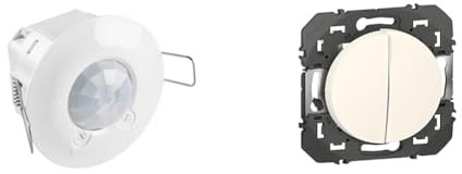 Legrand 048944 Détecteur de Mouvement Fixation Plafond, IR 360° sur 8m, Blanc & Interrupteur ou va-et-Vient 10AX + Bouton Poussoir 6A dooxie - Finition Blanc
