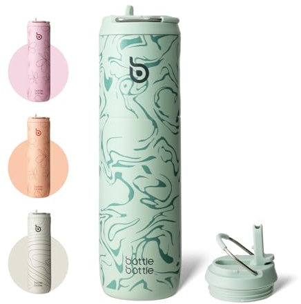 BOTTLE BOTTLE Bouteille d'eau isotherme de 710 ml avec couvercle à paille et poignée, en acier inoxydable à double paroi sous vide, anti-fuite, sans BPA, pour sport, voyage, gym, vert vallée