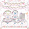 Puosike Schmetterling Partygeschirr Set, Schmetterling Deko Geburtstag, Party Geschirr für Mädchen Party Deko Kindergeburtstag, Geburtstagsdeko Pappteller Teller Tassen Servietten Tischdecke 16 Gäste
