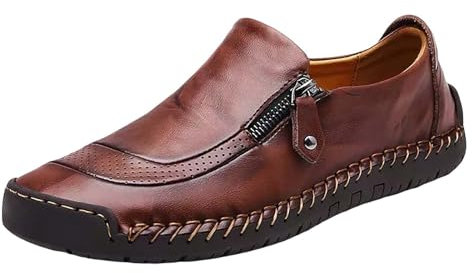 LOIJMK Businessschuhe Leicht Lederschuhe Herren Mit ReißVerschluss Plate Schuhe Bequem Outdoor Boots FüR MäNner FrüHling Und Sommer Ohne SchnüRen Freizeitschuhe Outdoor-Wanderschuhe