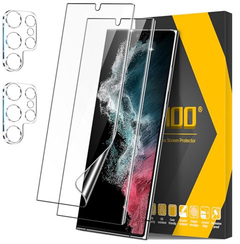 JEHOO for Samsung Galaxy S22 Ultra Screen Protector, 2 Pack Soft TPU Film with 2 Pack Camera Lens Protector, Support Fingerprint Unlock, Full Coverage Bubble Free 3D Curved Flexible Soft Film