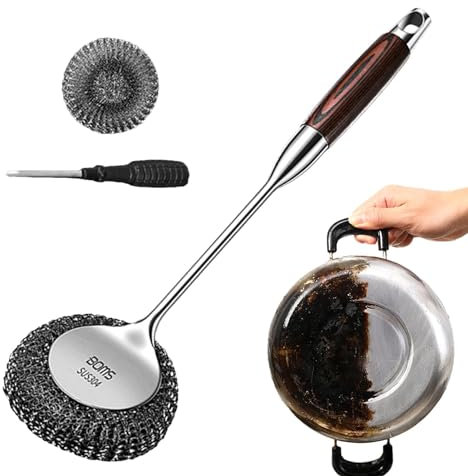 Lavaplatos para lavar los platos,Cepillo de limpieza para lavavajillas - Lavaplatos de metal para la limpieza de la cocina con mango largo - Cepillo de limpieza de ollas, de alambre de acero