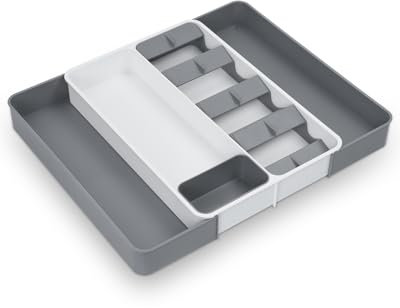 OTraki Organizador Cajones Expandible, 47cm Organizador de Cubiertos Organizador Cuberteros para Cajón Cocina con Ranuras Removibles y Bandeja de Almacenamiento para Cubiertos