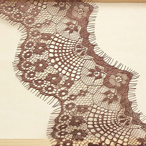 Blausky 3 Yards 9.5 cm Breite Spitzenband,Wimpernspitze,Wellig Spitzenborte Vintage Spitze-Borten Deko,Fransen Trim zum Nähen,für Bastelarbeiten Hochzeit Geschenkverpackungen Schleifen,Braun