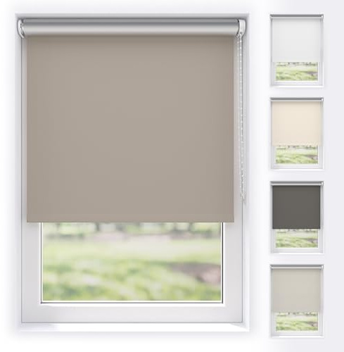 EFIXS Verdunkelungsrollo Silver Reflex mit & ohne Bohren, Breiten: 60-240, Höhe 190 cm, Hier: 240 x 190 cm, Graubeige, Premium Rollo Verdunkelung mit Kettenzug, Thermo Rollo zum Klemmen, Thermorollo