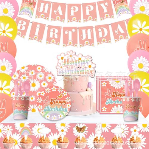 Geburtstag Deko Geburtstagsdeko mit Partygeschirr, Partygeschirr Set fuir 20 Gäste Party Set mit Becher Servietten Pappteller Geburtstag Mädchen Geburtstagsdeko für Party