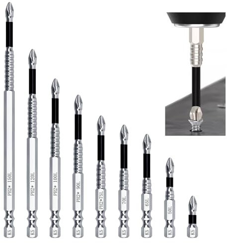 9 Pcs High Magnetic Screwdriver Drill Bit Set Strong Anti-Slip Magnetic Screwdriver Bits Anti-Slip Drill Bits Precision Screwdrivers Set for Electric Tools and Impact 5 50 65 70 75 90 100 120 150mm