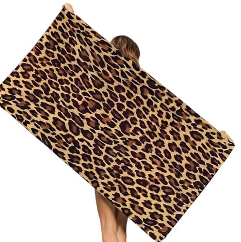 SYTTNUM Leopardenmuster Strandtuch, Große Strandtücher, Schnell Trocknendes Leichtes Strandhandtuch für Erwachsene Kinder, für Pool,Strand, Baden, Microfaser Handtücher