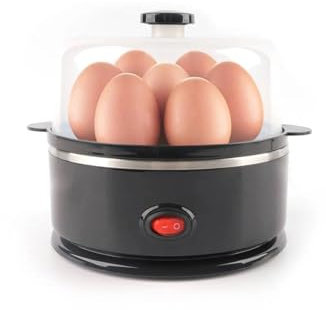 Easy Cook Electric Egg Cooker – Cooks Up to 7 Eggs – One-Touch Operation – Auto Shut-Off with Buzzer – Compact & Easy to Clean – UK Plug – Black