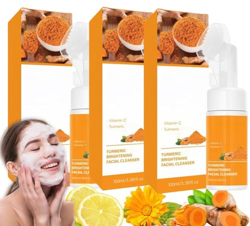 Kurkuma Gesichtsputz mit Bürste – Sanft schäumender Waschgel | Pickelkontrolle, Glättung, Aufhellung & Feuchtigkeit mit Vitamin C | Beruhigt & regeneriert, für Männer & Frauen (3)