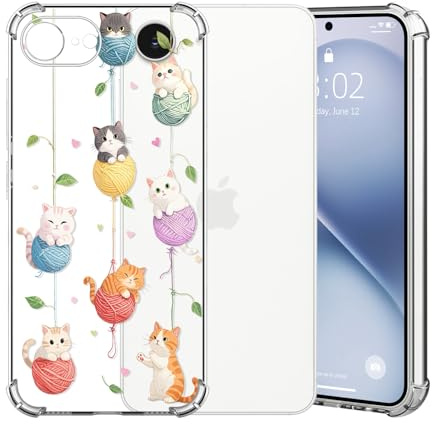 ChoosEU Transparent Hülle für iPhone 17e / 16e Weich TPU Silikon Case mit Blume Muster Motiv für Mädchen Frauen Dünne Handyhülle Stoßfeste Airbag Schutzhülle Durchsichtig Cover - Katze