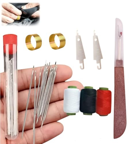Big Eye Steel Needles Set,Stainless Steel Sewing Needle Kit,34pcs Long & Thin Needle Threader and Hand Sewings Set for Stitching,and DIY Hand-Made Projects