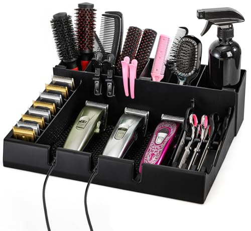 Hedume Hair Salon Styling Tools Organizer with Anti-Slip Mat, Detachable Multifunctional Stylist Tool Tray Organizer for Hair Brush, Combs, Clips, Scissor, Shaver, Clippers, Trimmers & Other Tools