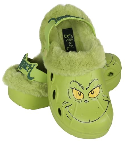 Grinch Grüne Clogs, GEWÄRMTE, WEIHNÄCHTLICHE Hausschuhe mit Fell für Erwachsene, WARM für den Winter (Grinch, Standard, EU Schuhgrößensystem, Erwachsene, Numerisch, M, 38)