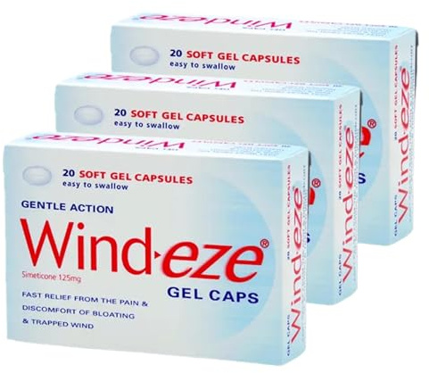 Wind-Eze Gel Capsules 20 (Pack of 3) – Simeticone 125mg – Fast Relief from Trapped Wind, Bloating & Gas – Easy to Swallow – Anti-Foaming Action – Digestive Support for Adults & Teens | SterlingSquare