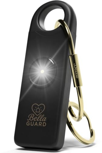 Bella Guard Taschenalarm für Frauen, Sirene 130dB laut, Fester Zug-Pin, LED Blitzlicht, wiederaufladbarer Akku, Alarm für Frauen unterwegs zur Selbstverteidigung (ohne SOS-Notruf Funktion, schwarz)