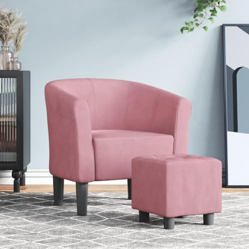 YUOTYRKTEJRSG Chaise Cabriolet avec Repose-Pieds Rose Velours, Fauteuil d'Appoint Moderne Confortable pour Salon et Chambre, Accueil Détente Lecture Télévision, Cadre Bois Stable, Charge Max 110 kg