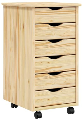 vidaXL Rullande Skåp med Lådor MOSS Klar lack 34 x 39 x 65,5 cm, Modern rullskåp, mångsidig förvaring, flyttbar låda av furu för vardagsrum, hemmakontor
