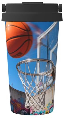 CNTDBU Coffee Stays Hot for Hours-Basketball Hoop Shot 500ml Insulated Travel Mug with Handle, Leak Proof Stainless Steel Thermal Cup