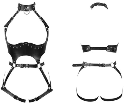XFSRG Punk Harness Damen Cut Out Body Brustharness Leder Harness Damen Brustgurte Leder Body Brust für Festival Club Party Cosplay Outfit Accessoire für Frauen