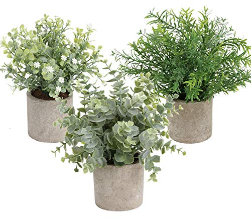 Cekene 3 Pack Mini Potted Artificial Plants Fake Small Eucalyptus Greenery Plastic Faux Plants in Pots 9.5 for Home Tabletop Office Farmhouse Bathroom Kitchen Indoor Outdoor Decor