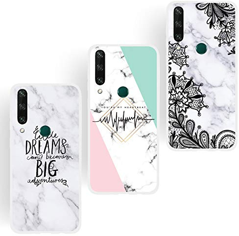 HopMore 3 Pack für Huawei Y6p 2020 Hüllen Matt Weich Silikon Weiß Marmor Handytasche Handyhülle Stein Muster Schlank Weiß Transparent Bumper Soft Schutzhülle Stoßfest Dünn Cover - Design A