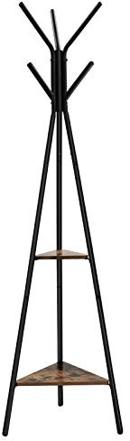 VASAGLE Garderobenständer in Baumform, Kleiderständer, freistehende Garderobe, Industrie-Design, mit 2 Ablagen, für Kleidung, Hüte, Taschen, vintagebraun-schwarz RCR16BXV1