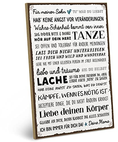 ARTFAVES® Wandbild Holzschild mit Spruch - Für meinen SOHN - Türschild Retro Vintage Deko Bild Geschenk - Liebe, Mama, Mutter, Kind