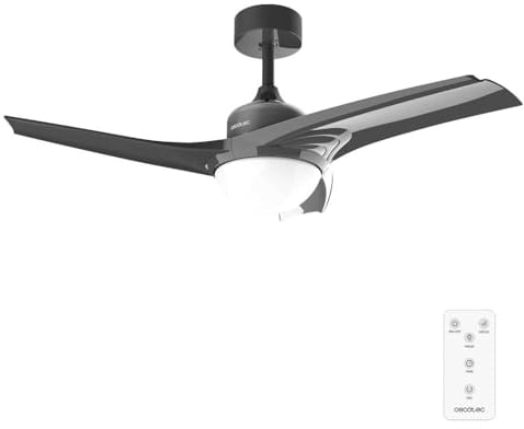 Cecotec Ventilatore da Soffitto con Luce EnergySilence Aero 470. 55 W, Diametro 106 cm, Luce LED, 3 Pale, 3 Velocità, Timer, Funzione Invernale, Telecomando, Design Nero