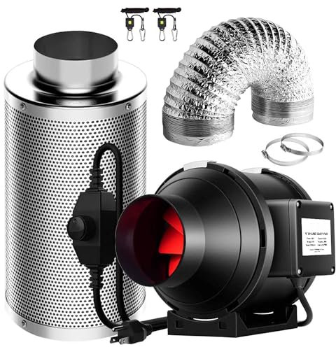 SunStream Ventilation Kit 6 Inch 390 CFM Inline Fan with Speed Controller, 6 Inch Carbon Filter and 25 Feet of Ducting for Grow Tent with 1/8'' heavy duty rope