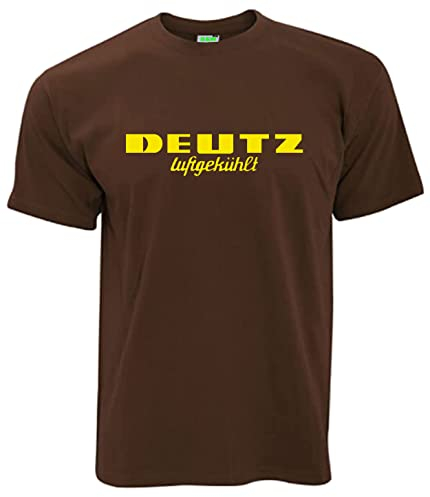 T-Shirt Deutz Luftgekühlt Herren Oldtimer-Shirt Kurzarm gelber Brustdruck | Braun | Größe XXL