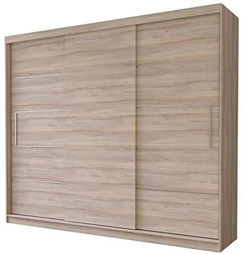 Fabryka Mebli Idźczak Kleiderschrank, Wohnzimmerschrank - Sonoma Schwebetürenschrank, Schlafzimmerschrank - 61 x 250 x 218 cm - Schrank für Schlafzimmer, Wohnzimmer, Garderobe, modern