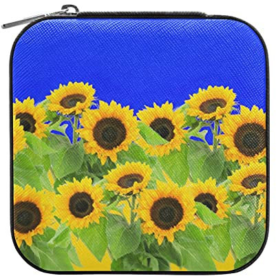 Schmucktasche mit Sonnenblumen-Motiv, Ukrainische Flagge, Leder, Schmuck, Ring, Organizer, Aufbewahrung, Geschenk für Grills, Frauen