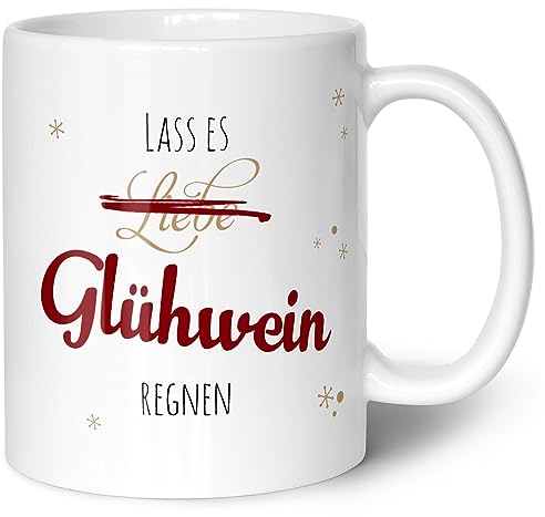 GRAVURZEILE Tasse mit Weihnachtsmotiv - Lass es Glühwein regnen - Geschenke für Frauen & Männer - Lebensmittelecht - Geeignet für die Mikrowelle - Geschenk zu Wichteln Weihnachten - Weiß