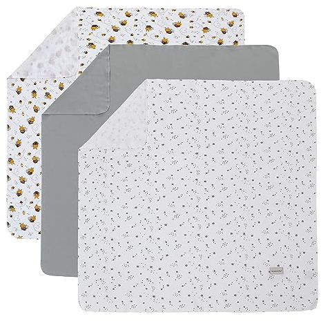 Baby Wickeldecke Baumwolle 3er Set 90x90cm Spucktücher Babydecken Baumwolldecke für Neugeborene Junge Mädchen (Bee)