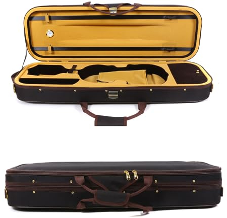WUQIMUSC Violinenkoffer aus Segeltuch für 4/4, aus Holz, länglich, mit robusten Riemen, 2 Bogenhalter, Reise-Geigenkoffer