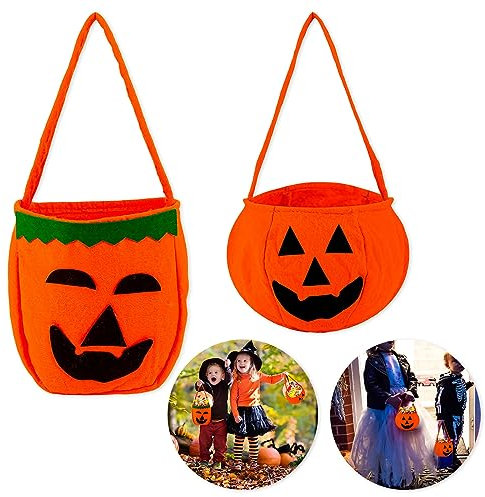 Amaxiu Sacchetti di caramelle per zucca di Halloween, 2 pezzi, dolce o aspro, viso di zucca, secchiello per lanterne, borsa per la spesa, porta caramelle portatile, borsa per Halloween
