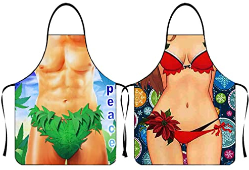 Anzhee 2 Stücke Sexy Männer Schürze kreative Kochschürze Küchenschürze Grillschürze Lustige Motiv Schürze für Herren Damen Party Kostüm Lustige Schürze für Freund Neues lustiges Latzschürze Geschenk