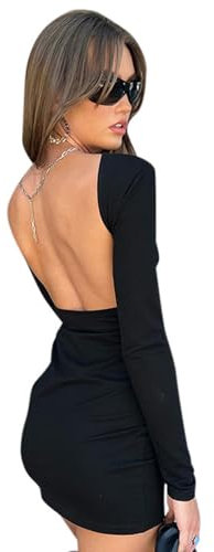 BKEPDY Womens Sexy Backless Mini Dress Long Sleeve Dresses Bodycon Elegant Cut Out Casual Cocktail Dress Aesthetic Party Club Short Dresses Clubwear Black