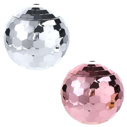 Pokinge 2pcs Disco Ball Cup Wine Goblets with Lids & Straws Unique Flash Disco Ball Cups, Glitter Drinking Bottle Drink Cups for Bar Party (Pink Silver)