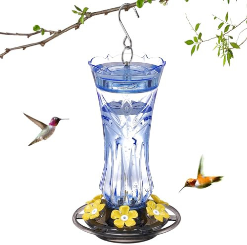 Jealoeur Kolibri-Futterstation für den Außenbereich, zum Aufhängen, Ameisen- und Bienensicher, 6 Futteröffnungen & eingebauter Ameisengräben, aus unzerbrechlichen Materialien und spülmaschinenfest,