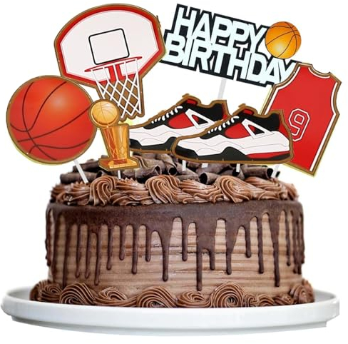 LdawyDE Tortendeko Geburtstag, 7 pcs Geburtstagstorte Basketball Cake Topper ‘Happy Birthday’ Tortentopper für Kinder Jungen Basketball-Enthusiasten Festival Geburtstag Party Deko (C)