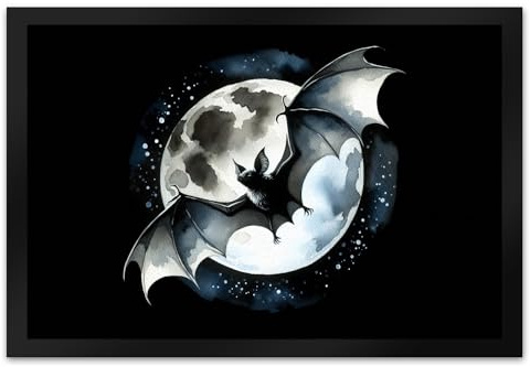 speecheese Fledermaus im Mondlicht Fußmatte XL in 40x60 cm Fliegende Fledermaus Silhouette bei Nacht im beleuchteten Himmel - perfekt für nachtzeitliche Atmosphäre oder an Halloween