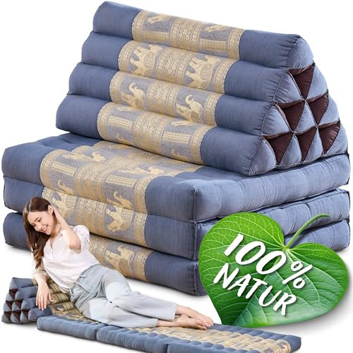 Namasdee Thaikissen 3 Auflagen 175x55x8cm mit 100% natürlicher Kapokfüllung (Grau/Elefanten Seide)