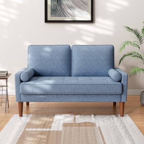 Vesgantti Small 2 Seater Blue Comfy Linen Modern Love Seat Sofa for Living Room & Bedroom